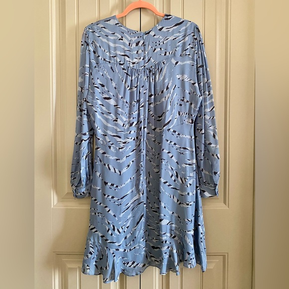 Parker Silk Blend Faux Wrap Blue Zebra Print Dress - Picture 6 of 11